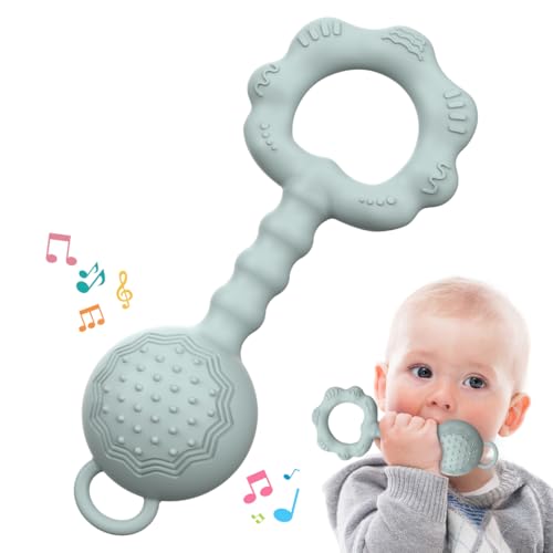 Image of Teethers for Babies 0-6 Months, Rattles for Babies 6-12 Months, 2-in-1 Rattle and Teether Toy for Soothing Sore Gums and Keeps Little Ones Entertained, Food Grade Silicone, Gray
