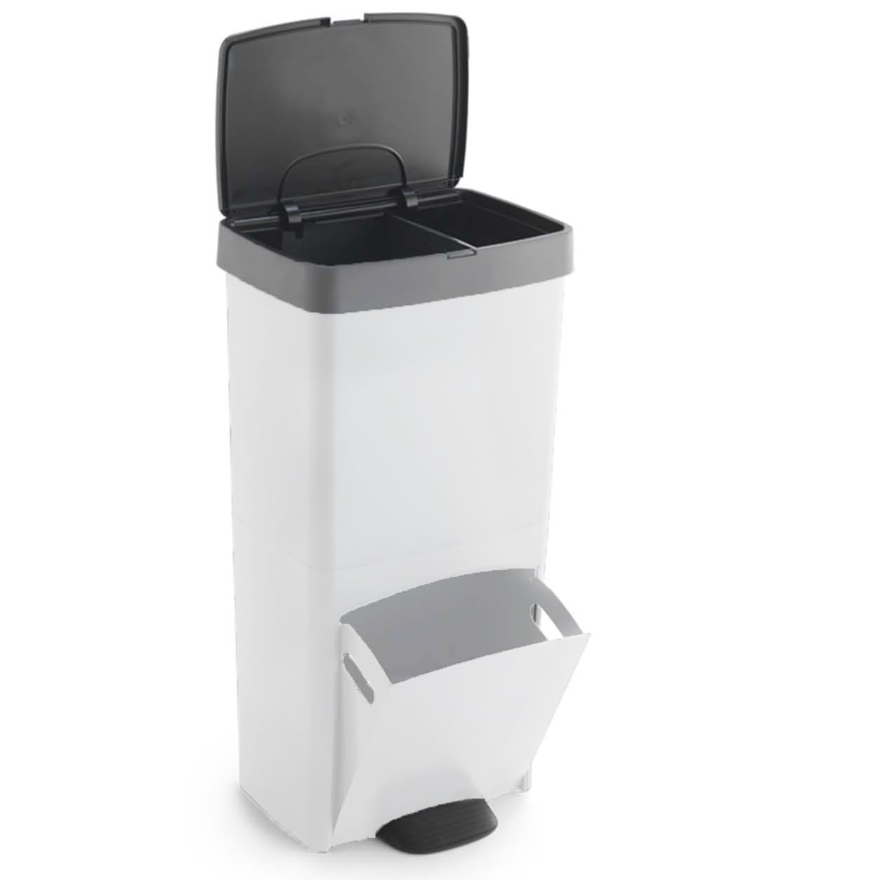 KITCHEN MOVE Poubelle de cuisine tri sélectif verticale 70 litres PICEA Blanc double compartiment