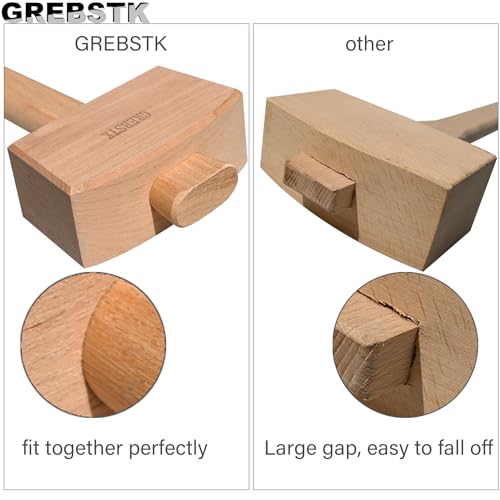 GREBSTK Wooden Mallet Manual Ice Hammer Mallet Beech Solid Carpenter Woodworking Tool 12IN - Image 4