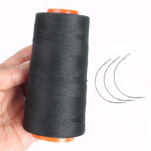 Polyester Sewing Thread with 3 Pcs Curved Needles Using for Hand Sewing, Hair Extensions, Wig Making, Modelling Crafts