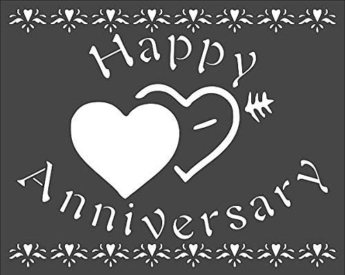 Happy Anniversary Stencil Reusable Sturdy Flexible Clear Plastic 1-8x10 in Arts and Crafts Material Scrapbooking for Airbrush Painting Drawing