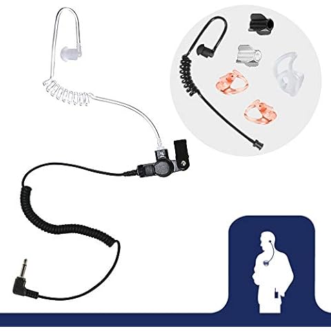 Radio Earpiece, 3.5mm Listen Only Coiled Acoustic Tube Earpiece by Earphone Connection, Fox EP1089SC, Compatible with Shoulder Speaker Microphones, Law Enforcement Police Patrol Privacy Surveillance Cover