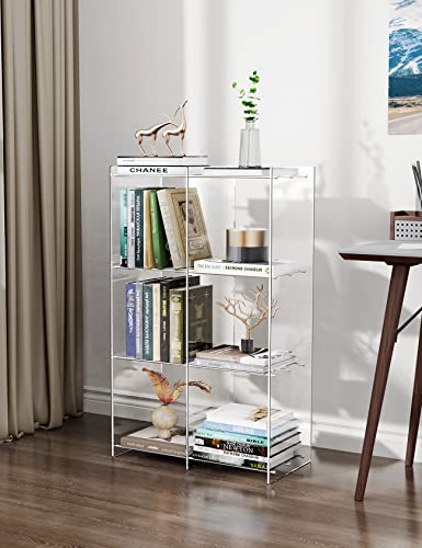 Solaround Acrylic Narrow Bookshelf Corner Book Shelf Organizer For Kids Modern Display Storage Organizer For Living Room Office Bathroom (Clear, Double 3 Tier) #TOP30