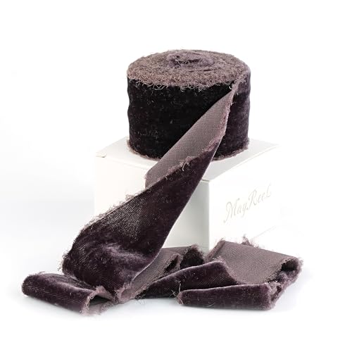MAYREEL 2 Inch Plum Velvet Ribbon Hand Torn Dark...