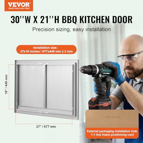 VEVOR-BBQ-Access-Door-30W-x-21H-Inch-Double-Outdoor-Kitchen-Door-Stainless-Steel-Flush-Mount-Door-Wall-Vertical-Door-with-Recessed-Handles-for-BBQ-Island-Grilling-Station-Outside-Cabinet VEVOR BBQ Access Door 30W x 21H Inch Double Outdoor Kitchen Door Stainless Steel Flush Mount Door Wall Vertical Door with Recessed Handles for BBQ Island Grilling Station Outside Cabinet