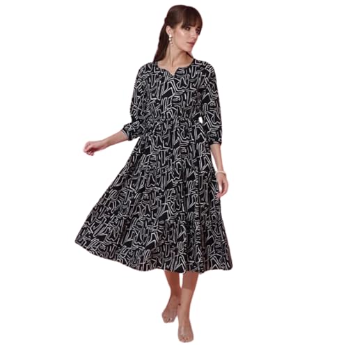 Image of Sheetal Associates Women's Casual 3 /4 Sleeve Crepe Fit and Flare Dress| Comfortable Relaxed Fit Summer Party Dress