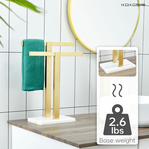 Image of KOKOSIRI Hand Towel Bars Standing Towel Rack with Marble Base for Bathroom Kitchen Vanity Countertop, Gold Stainless Steel 15.7'' Height THS0001-SM-BG