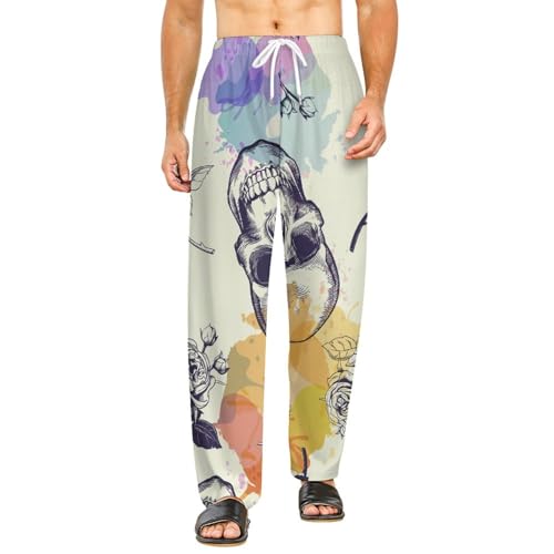 Pantalon vêtements de nuit haut de gamme : bas de pyjama femme long au motif aquarelle raffiné