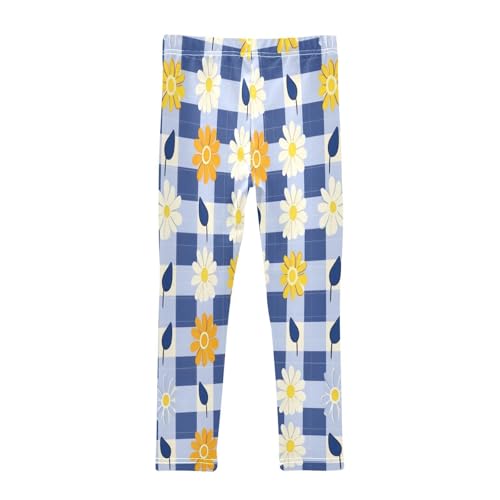 Bolaz Toddler Girls Leggings Printed Yoga Pants Leggings Blue White Grid Flower for Kids2