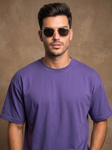 Image of Veirdo Oversized Baggy Fit Drop Shoulder Half Sleeves Round Neck Solid Pure 100% Cotton T-Shirt for Men (Available in White, Black, Mustard, Maroon, Green, Lilac, Navy, Red Color)