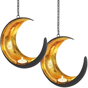 Gadgy Tea Light Holder Gold Decorative Living Room Modern Tea Light Holder Set of 2 Metal Living Room Decoration Beautiful Shadow Effect Decorative Gold