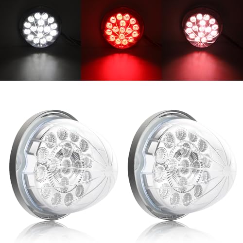 2PCS Three Kinds Function Watermelon Lights, Red Stop Turn Signal and Marker to White Auxiliary 17 LED Watermelon Lights, Clear Lens & Stainless Steel Bezel Marker Lights for Trailer Heavy Trucks
