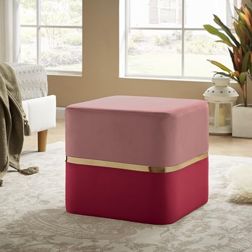 Sicaan Pouf Repose-Pieds Kate Velours Rose Framboise avec Base en Métal Doré – Tabouret Chic et Élégant Style Art – Ottoman Polyvalent et Confortable...