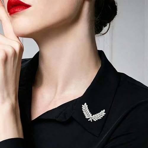 Image of coadipress Gentlemen Gold Silver Leaf Brooches Simple Elegant Retro Double Leaf Collar Pin Brooch Gold Silver Plant Leaves Brooches