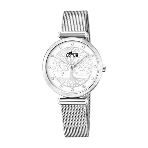 Lotus Damen Uhr Analoge aus Edelstahl 316L Silber - Quarzwerk - Mineralglas Hochresistent - 5 ATM Wasserdicht - 18708/1 - Trendy
