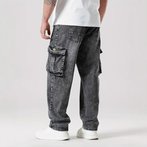Jeans Pants Trousers Denim Loose and Trendy Street Dark Grey Multi Pocket Casual Straight Leg Commuting for Men4