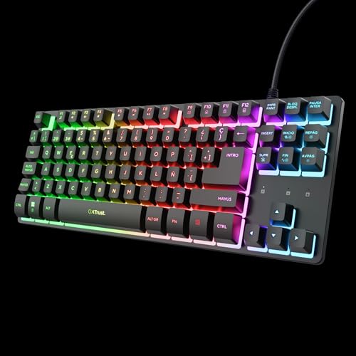 GX 833 Thado Tastiera Gamer TKL Layout QWERTY spagnolo, tastiera retroilluminata RGB a membrana Tenkeyless (20% più piccolo), anti-ghosting, cavo USB, PC portatile, nero - Tastiera gaming