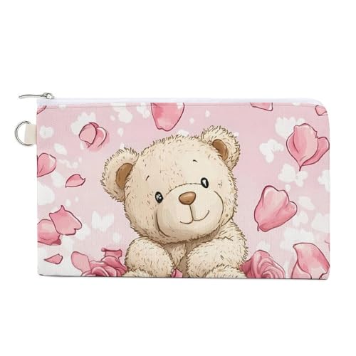 Bear Cake Coin Purse Canvas Change Pouch Portable Pocket Wallet Mini Storage Bag with Zippered Keychain
