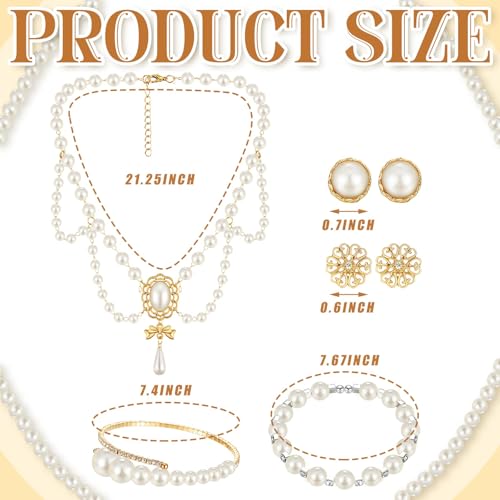 Image of Glenmal Pearl Rhinestone Jewelry Set for Women Pearl Necklace Bracelet Earrings for Wedding Halloween Bridal Shower Tea Party