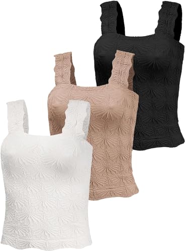 Women's Square Neck Seamless Wide Strap Crop Tank Tops,Slim Fit Flower Lettuce Trim Crop Cami Tops, Love Letter Cami