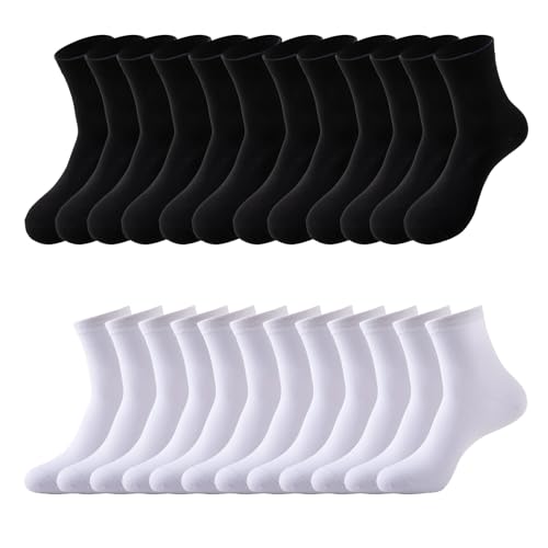 Ao Yee ZGL 12 Pairs Black White Socks Men and Women Cotton Crew Socks Suitable for everyday wear and travel Size US 6-14