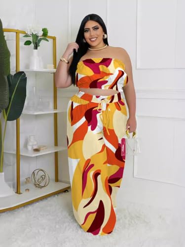 Image of Two Piece Sets for Women Summer Outfits Crop Tops and Wide Leg Pants Sets Sexy Jumpsuits Vacation Outfits with Pockets