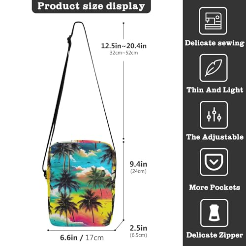 Crossbody Bag Tropical Palm Tree Tie Dye Messenger Bag for Women Men Purse Shoulder Bag Satchel Bag with Adjustable Strap 202a35543