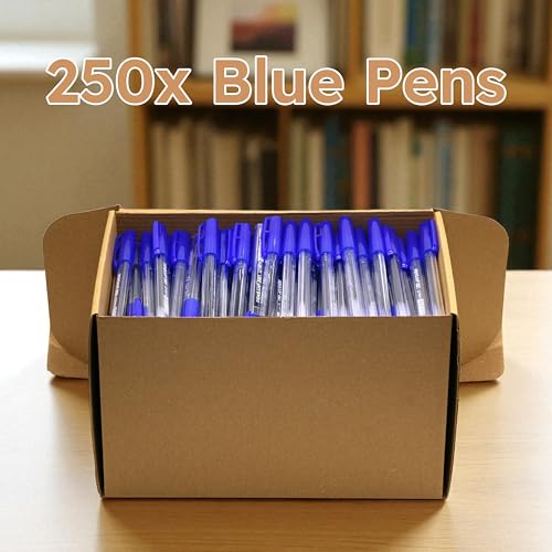 Image of PENSAN Blue Ballpoint Pens,1.0 mm Medium Point, Blue Pens, Ergonomic Triangle Grip, Smooth Writing, 250-Count Pack of Bulk Pens