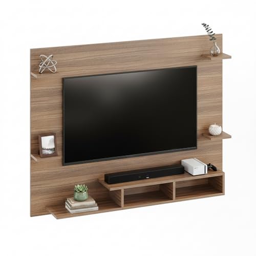 Image of FURNEASER Harrison Wall Mount TV Cabinet for Living Room | TV Unit with Back Panel, Set Top Box Stand & Display Shelves | Modern TV Rack & Entertainment Unit for 32 to 43 Inch TV (Exotic Teak)