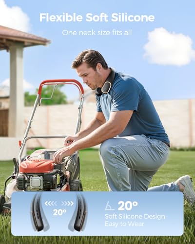 Portable Neck Fan – 5000mAh Rechargeable Hands-Free Wearable Fan | 4 Speeds, Bladeless &amp; LED Display | Personal Cooling Fan for Travel, Outdoors, Camping – Black