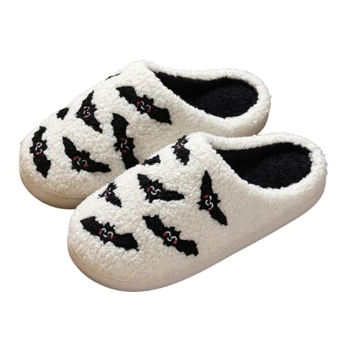 Halloween Slippers for Women, Soft Plush Fuzzy Winter Holiday House Slippers,Retro Comfy Bedroom Christmas Slippers Indoor Outdoor Shoes
