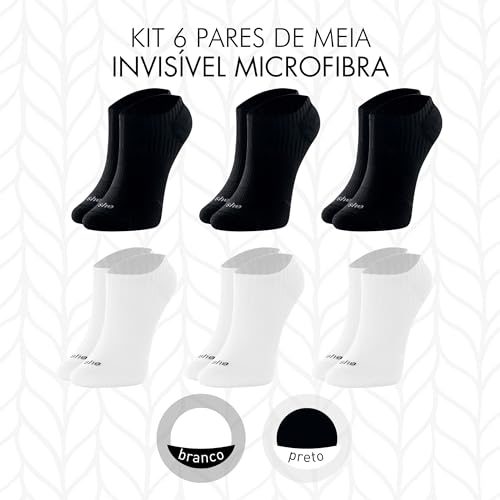 Kit 06 Pares de Meia Invisível Microfibra She by Mash | 3 Brancas - 3 Pretas | 34-39