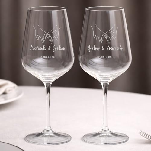 Wanapix | Conjunto de 2 copos de vinho personalizados | copos de vidro gravados para vinho com o nome ou texto que desejar, pacote de copos de vidro | Hands