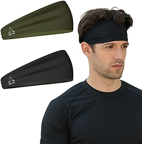 Temple Tape Headband, Sweatband and Sports Headbands Moisture Wicking Workout Sweatbands for Running, Crossfit, Skiing and Bike Helmet Friendly, 2 Piece