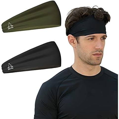 Value 2-Pack, Mens Headband - Guys Sweatband & Sports Headbands Moisture Wicking Workout Sweatbands for Running, CrossTrain, Skiing and bike helmet friendly - Value Pack 1-Black & 1-OD Green Sweatband Cover