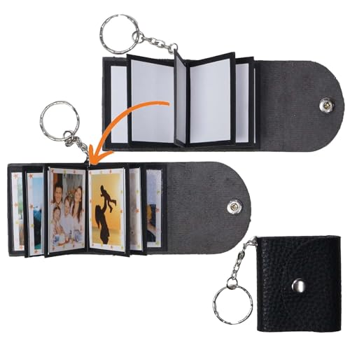 uniqicon MPKBK - Mini portachiavi con foto, piccolo portachiavi personalizzato in pelle, con foto personalizzate, mini portachiavi con libro illustrato, per famiglia, fidanzato, coppie, cane, amici