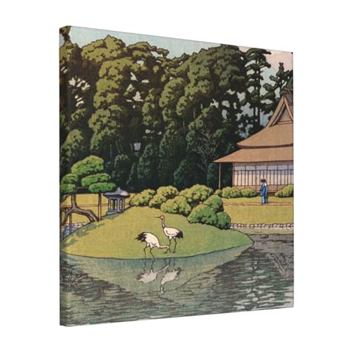 絵画 フレーム装飾画 川瀬巴水 岡山後楽園 キャンバスアート アートパネル 壁画 壁掛け 絵 モダンアート 版画 壁飾り 世界の名画 ポスター 40x40cm