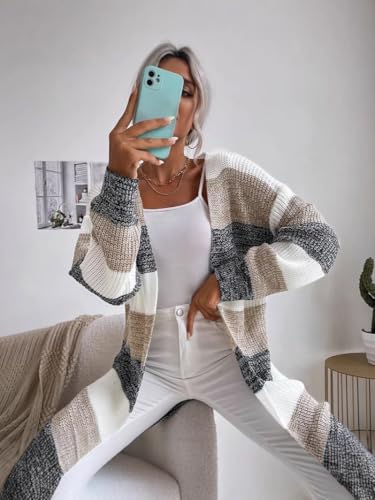 Image of Open Front Cardigan for Women,Color Block Cardigan for Women,Long Sleeve Batwing Tops for Women,Lightweight Winter Coat Women