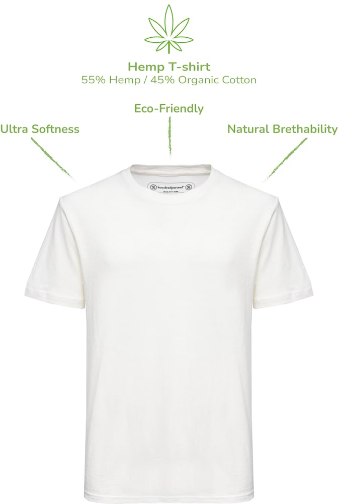 Hundredpercent Camisetas de cáñamo (Pack de 3) – Unisex – Suaves, Transpirables y ecológicas