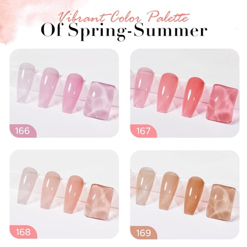 Image of AZUREBEAUTY Jelly Nail Polish Set Quick Dry Transparent Nude Pink Purple Brown 4 Colors Sheer Natural Nail Lacquer Fingernail Kit with Top Coat Nail Polish DIY Salon Home