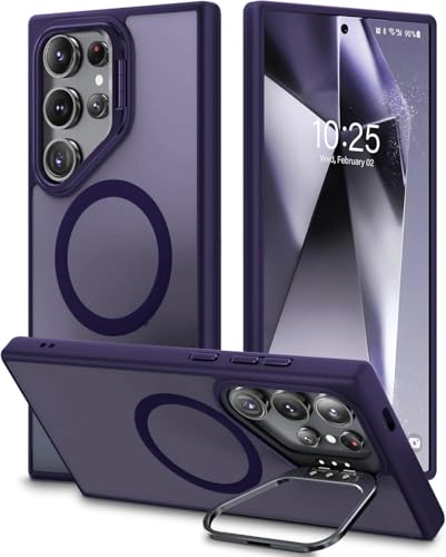 Image of DIZORO TPU Samsung Galaxy S24 Ultra Case Compatible with Mag Safe&Wireless Charging,with Camera Stand,Military Grade Drop Tested,Translucent Hard Back Soft Edge Back Cover(Titanium Deep)