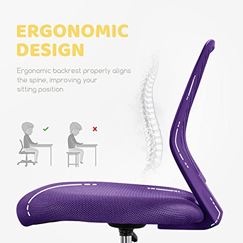 Image of Yaheetech Student Desk Chair, Low-Back Armless Study Chair with Lumbar Support, Adjustable Swivel Office Chair for Home Bedroom School, Purple