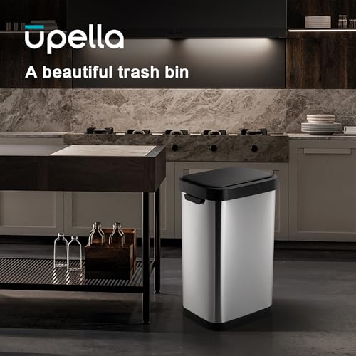 Image of 13 Gallon Trash Can, Touchless Stainless Steel Kitchen Bin (Silver) | Automatic Motion Sensor Lid | 50L Fits 13 Gal Tall Kitchen Bags | Anti-Fingerprint Brushed Finish | For Home Office Bathroom