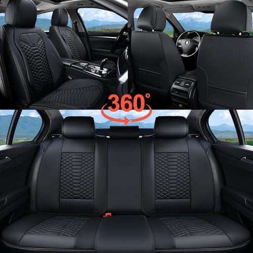 Image of Coverado Leather Seat Covers, Car Seat Covers Full Set, Black Seat Covers for Cars, Car Seat Protector Waterproof, Car Seat Covers Front Seats and Back Universal Fit for Most Cars
