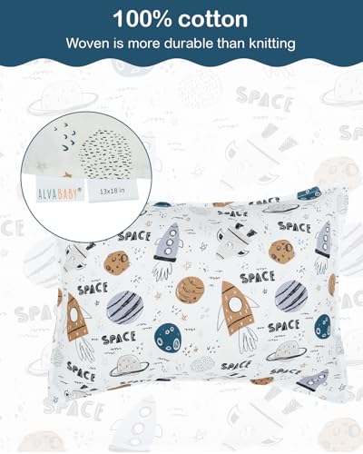 Image of ALVABABY Toddler Pillowcases 2 Pack Organic Cotton Fit 13 inchx 18 inch or 12 inchx16 inch Kids Pillow Cover Envelope for Girl Boy Travel(Pillowcase Only)
