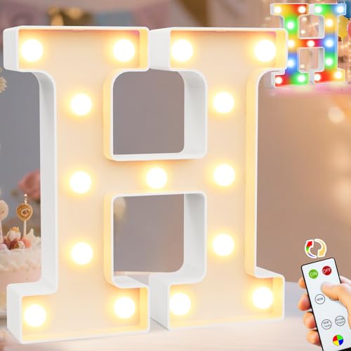 Image of Pooqla LED Light Up Letters, Warm White and Colorful Lighted Marquee Letters with Remote, Lighted Letter for Party Birthday Decorations, Gift for Girls Boys Night Light, Wedding Home Decor, Letter H