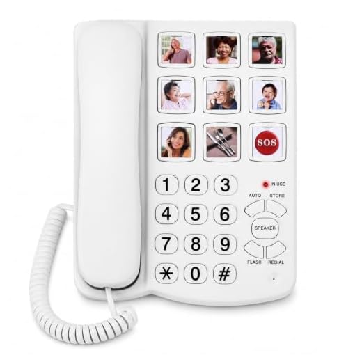 Corded Landline Phones for Seniors - Dementia/Alzheimers Phone for Seniors, 9 Big Picture Buttons & One-Click Dialing - 110dB Loud Ringer, Hands-Free - for Visual Hearing & Memory Impairments