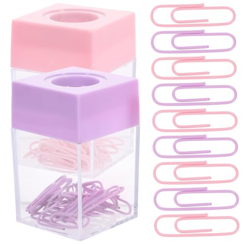 DINHEAROM 2個 ポータブルマグネット付き方形ペーパークリップ収納ケース 小物収納用透明コンテナ ネイル ピン対応 オフィス 学校用クリップ