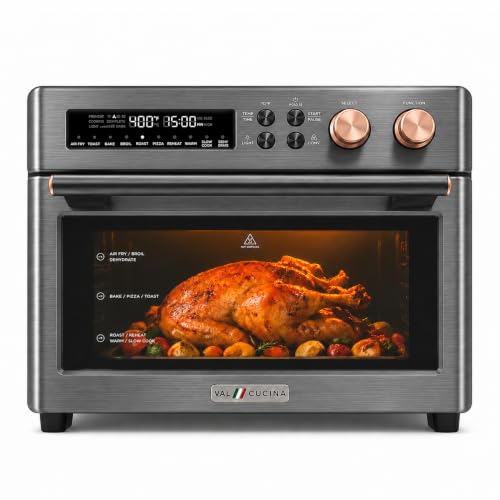 VAL CUCINA Infrared Heating 26.3 QT Air Fryer Toaster Oven, Large Countertop Convection Oven 10-in-1 Combo, 6-Slice Toast, Enamel Baking Pan Easy Clean with Recipe Book, Black Matte Stainless Steel