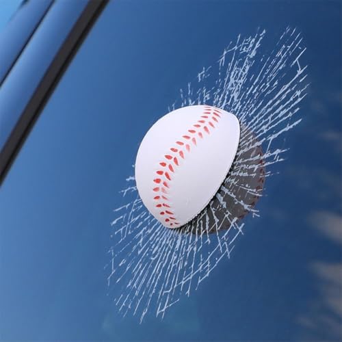 White 3D Prank Tricky Broken Glass Sticker, Baseball Stereo Window Ball Hits Self Adhesive Decal...